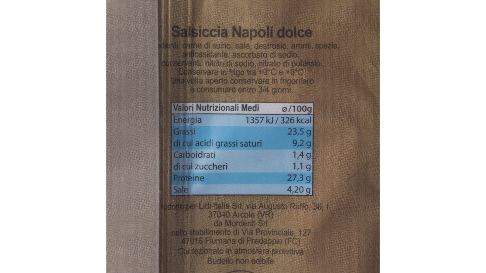 Salsiccia Tipo Napoli Dolce