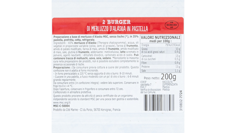 Burger di Merluzzo d'Alaska in Pastella