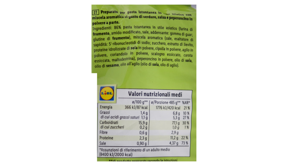 Noodles Istantanei Verdure