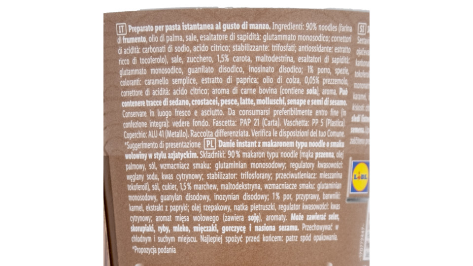 Ramen Noodles Istantanei Manzo