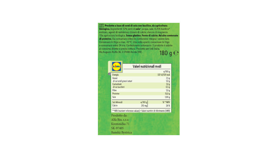 Tofu Bio con Basilico