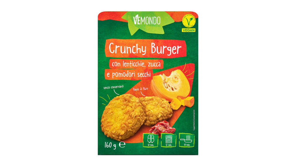 Crunchy Burger Vegano con Lenticchie Zucca e Pomodori Secchi