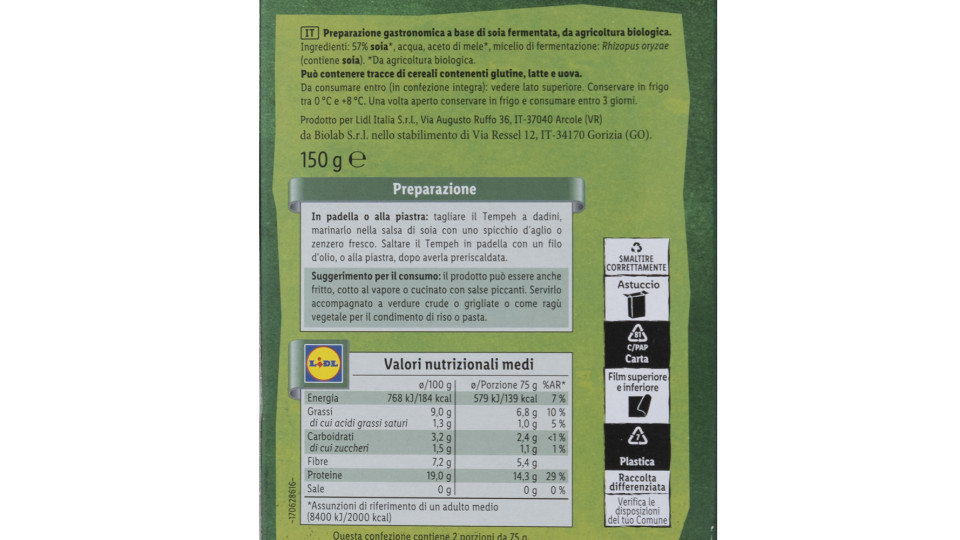 Tempeh di Soia Bio