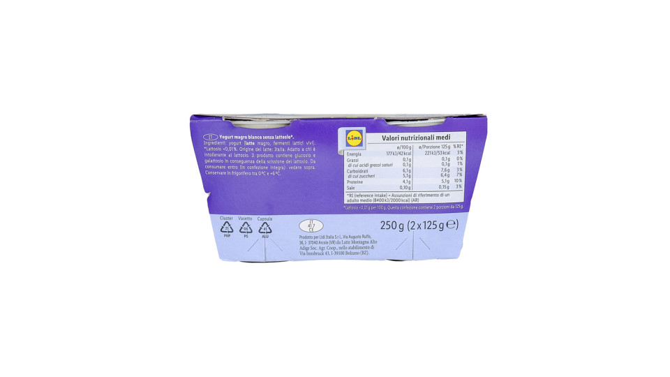 Yogurt Bianco Magro senza Lattosio