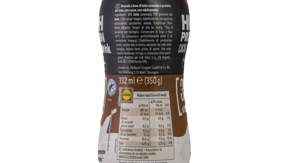 Bevanda Ad Alto Contenuto Proteico Cacao