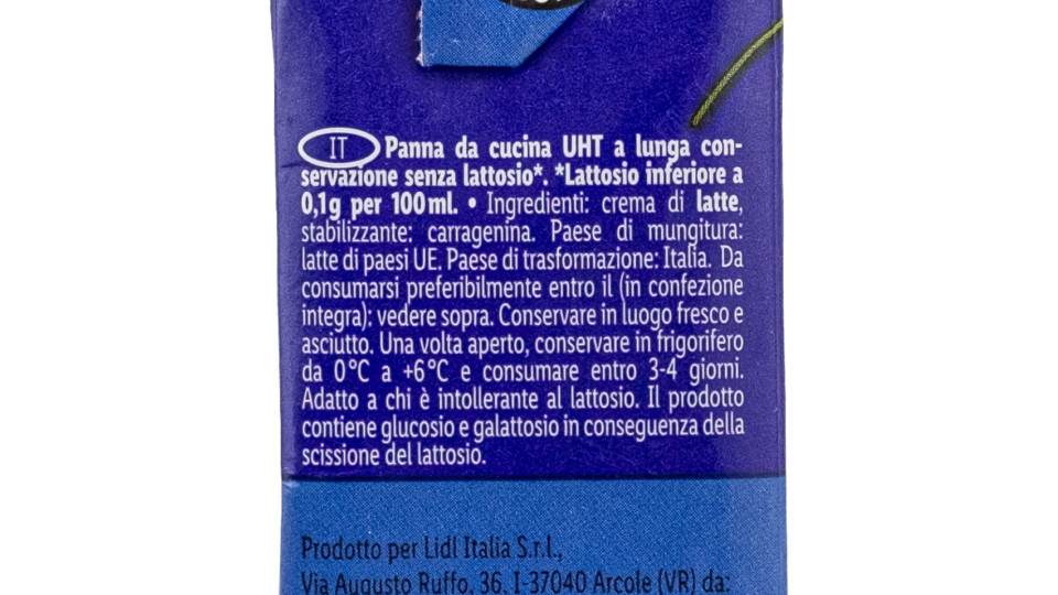 Panna da Cucina Uht senza Lattosio
