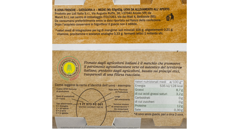 Uova Fresche Medie da Allevamento all'Aperto