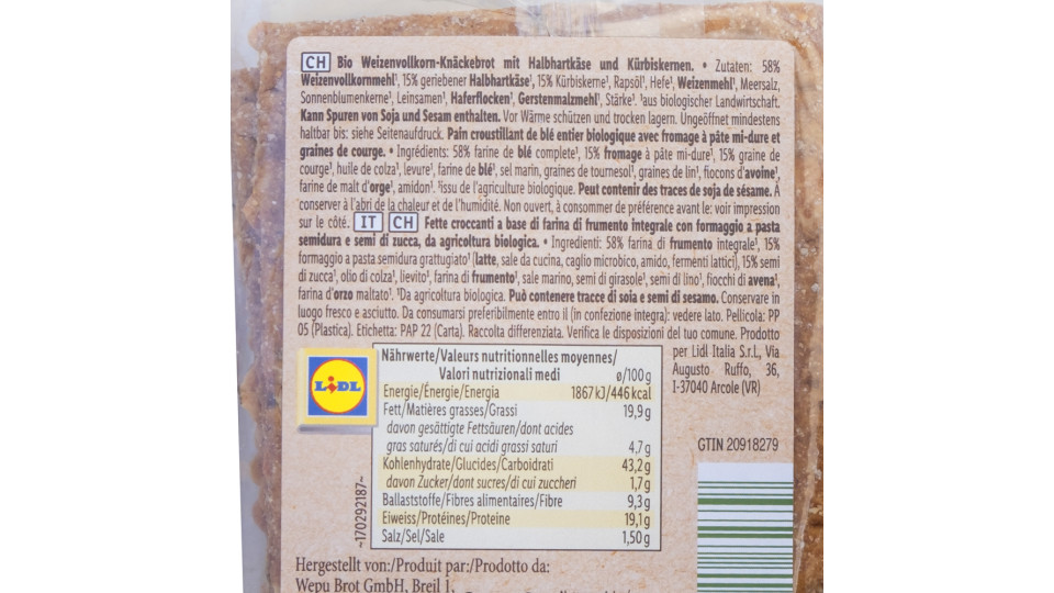 Fette Croccanti Bio con Semi di Zucca e Formaggio