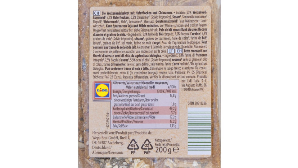Fette Croccanti Bio con Semi di Chia e Avena