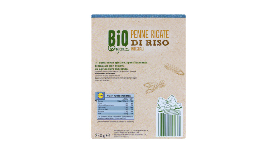 Penne Rigate di Riso Integrali senza Glutine