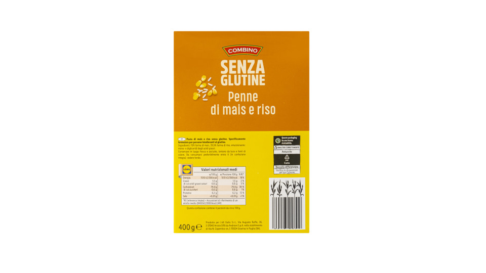 Penne Rigate di Mais e Riso senza Glutine