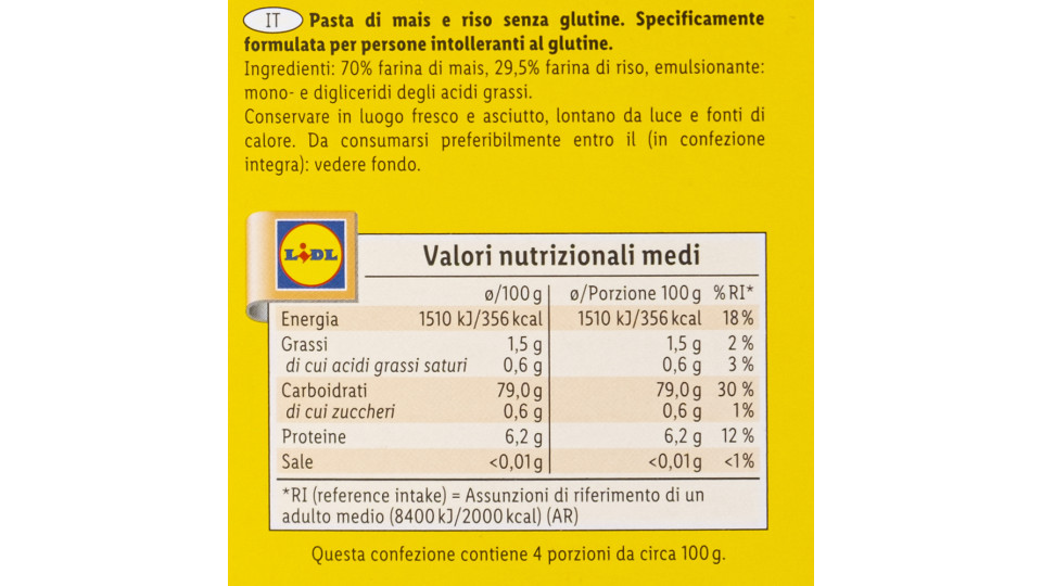 Penne Rigate di Mais e Riso senza Glutine