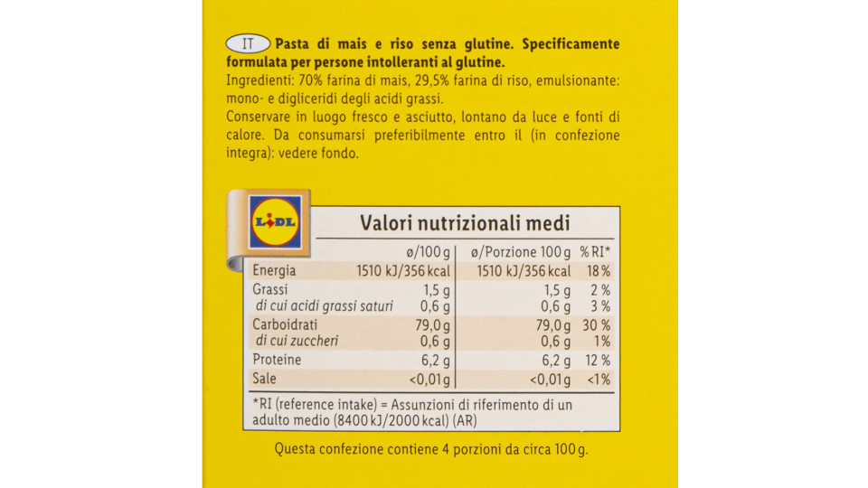 Fusilli di Mais e Riso senza Glutine