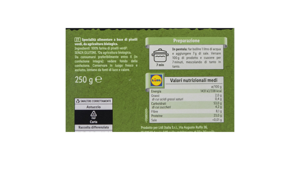 Fusilli di Piselli Verdi Proteici