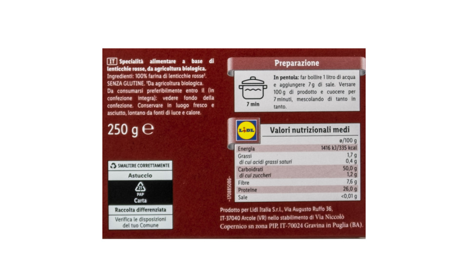 Sedanini di Lenticchie Rosse Proteici