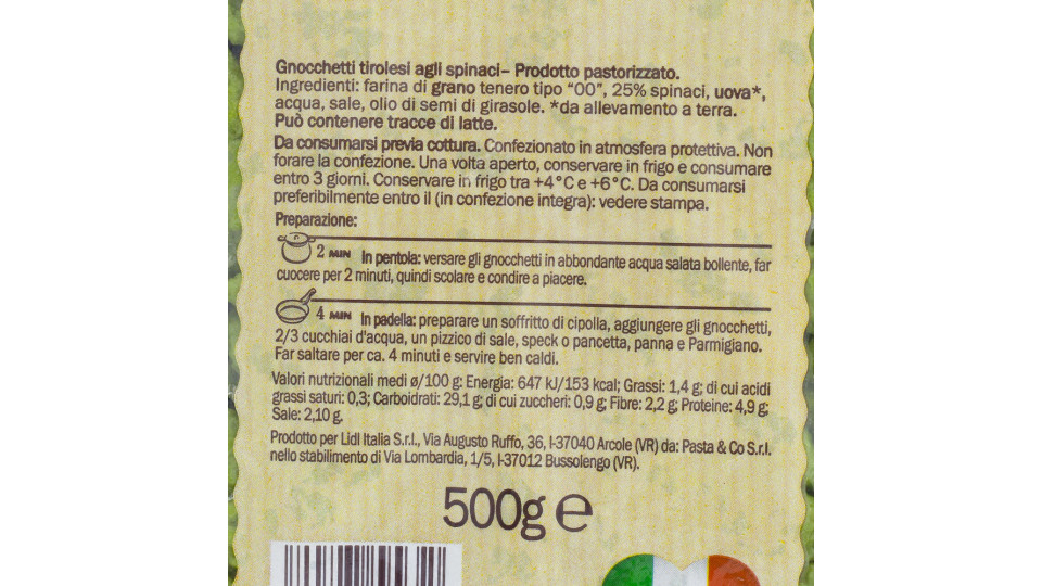 Gnocchetti Tirolesi agli Spinaci