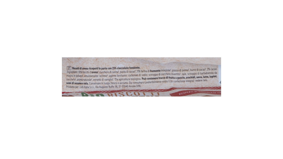 Biscotti Bio all'Avena e Cioccolato Fondente