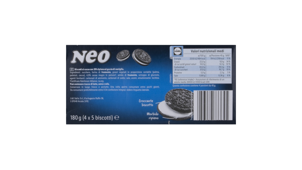 Neo Biscotti al Cacao e Crema Vaniglia Vegani