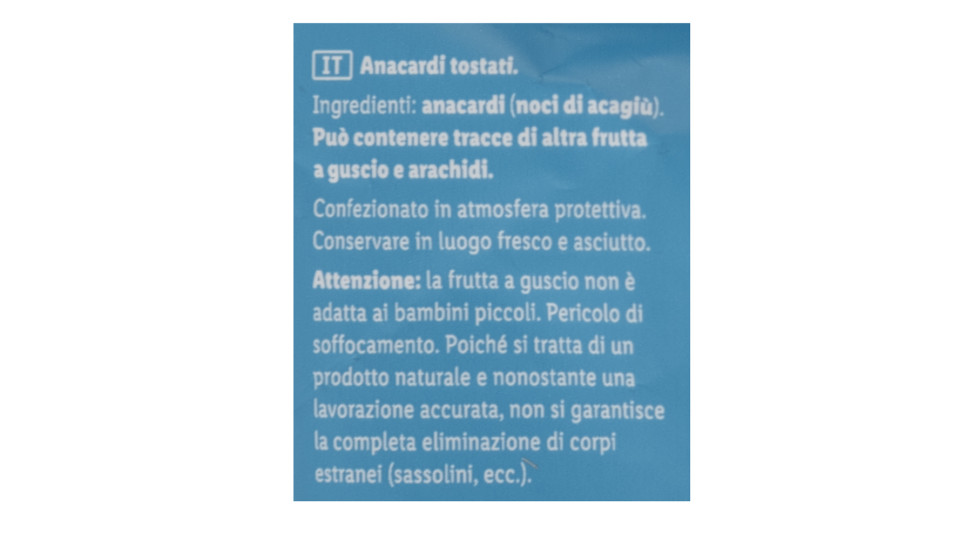 Anacardi Tostati Non Salati
