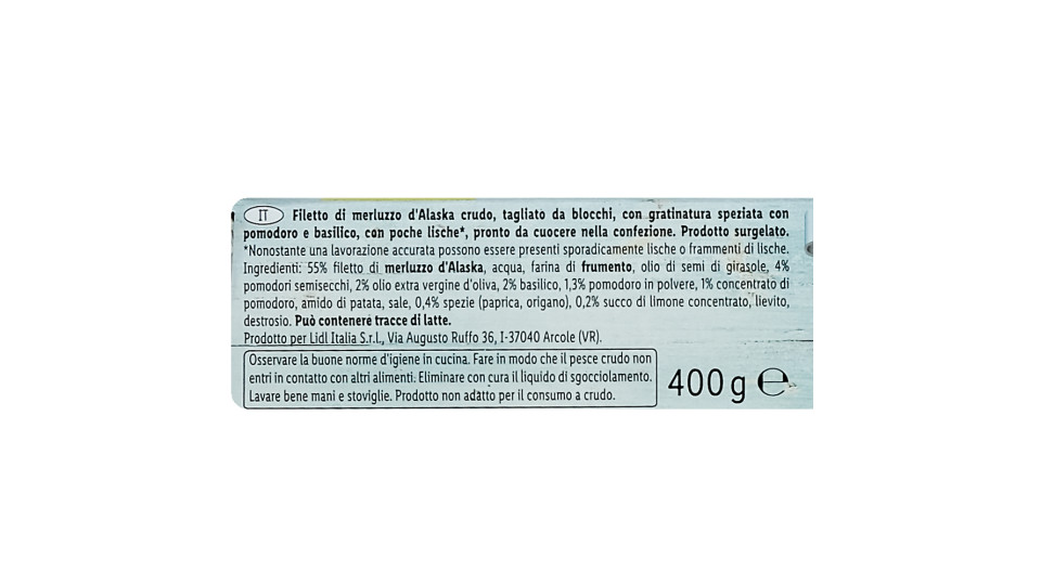 Merluzzo d'Alaska con Panatura al Pomodoro e Basilico
