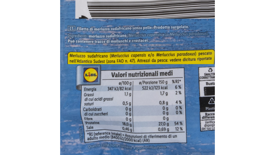 Filetti di Merluzzo Sudafricano Surgelato