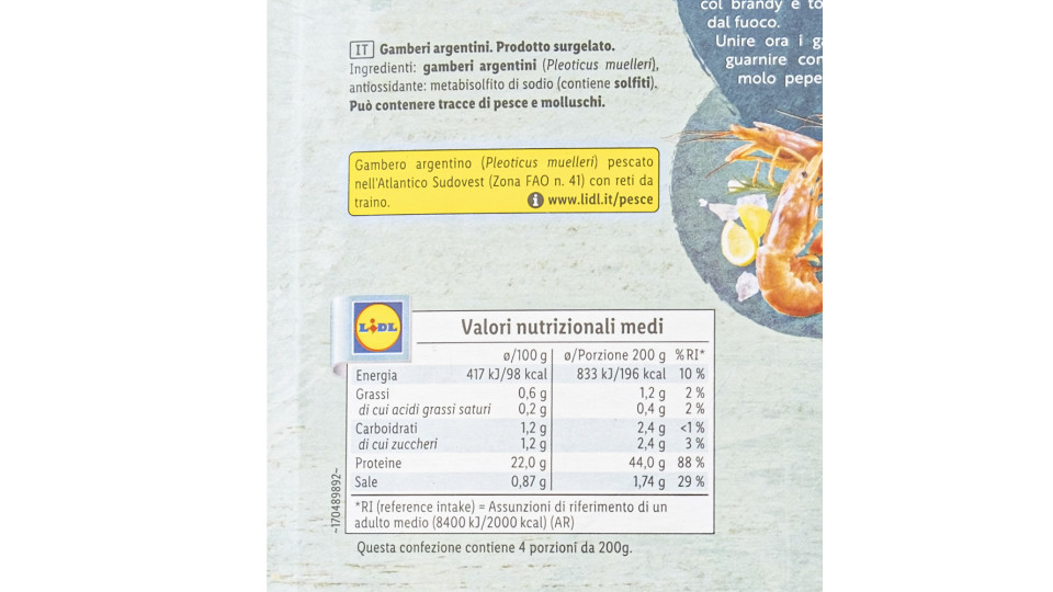 Gamberi Argentini Interi Congelati