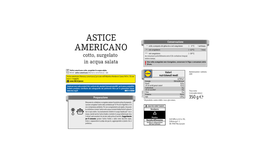 Astice Americano Precotto in Salamoia Surgelato