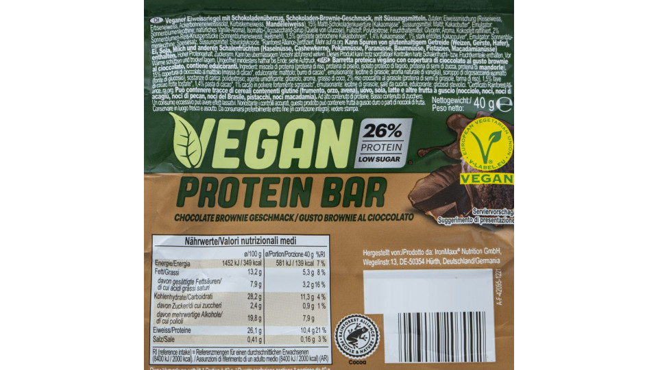 Barretta Proteica Vegana 26% Brownie al Cioccolato