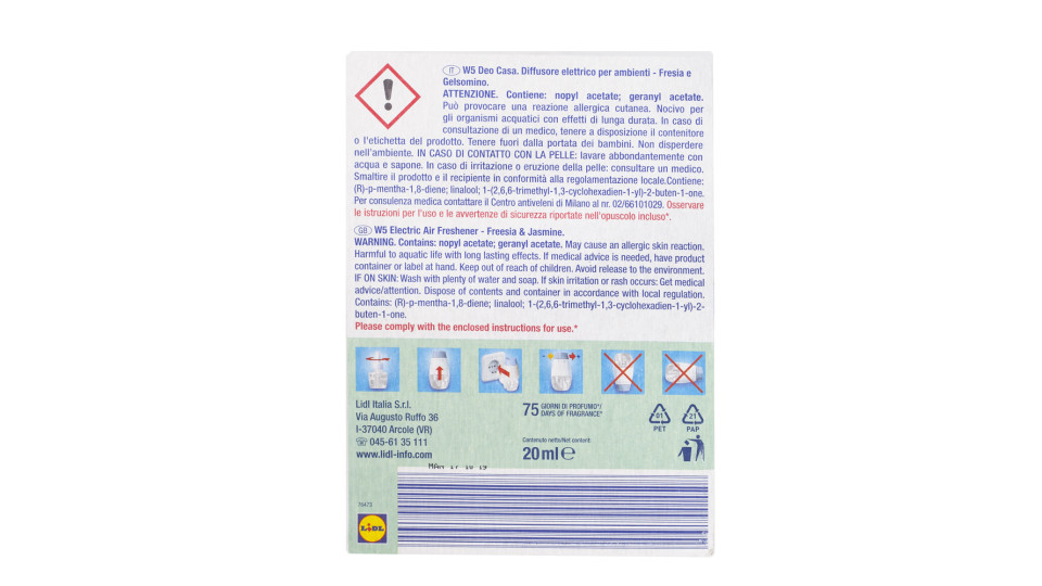 Deodorante per Ambienti Elettrico Fresia e Gelsomino