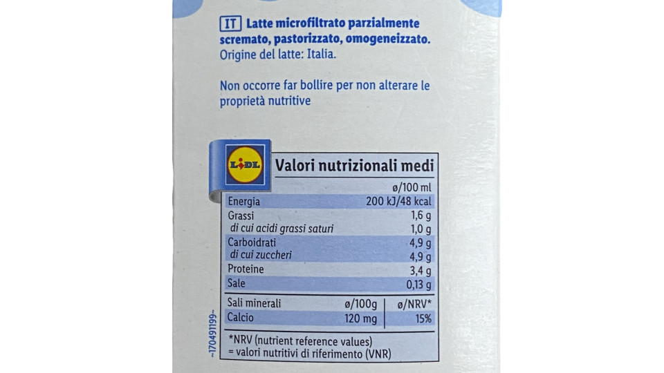Latte Parzialmente Scremato 100% Italiano Microfiltrato