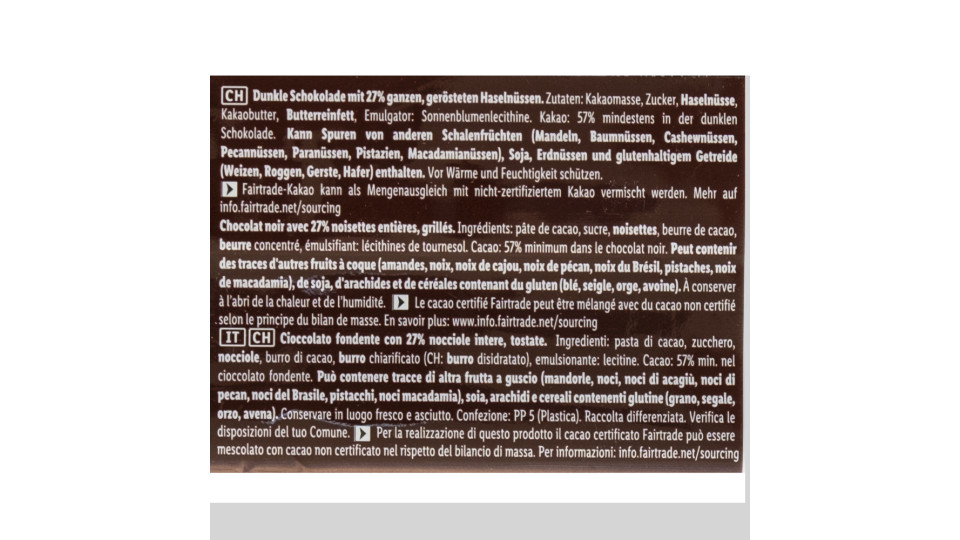 Cioccolato Fondente con Nocciole Intere