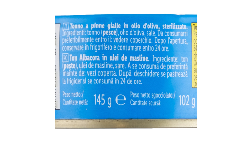 Tonno Pinne Gialle in Olio d'Oliva
