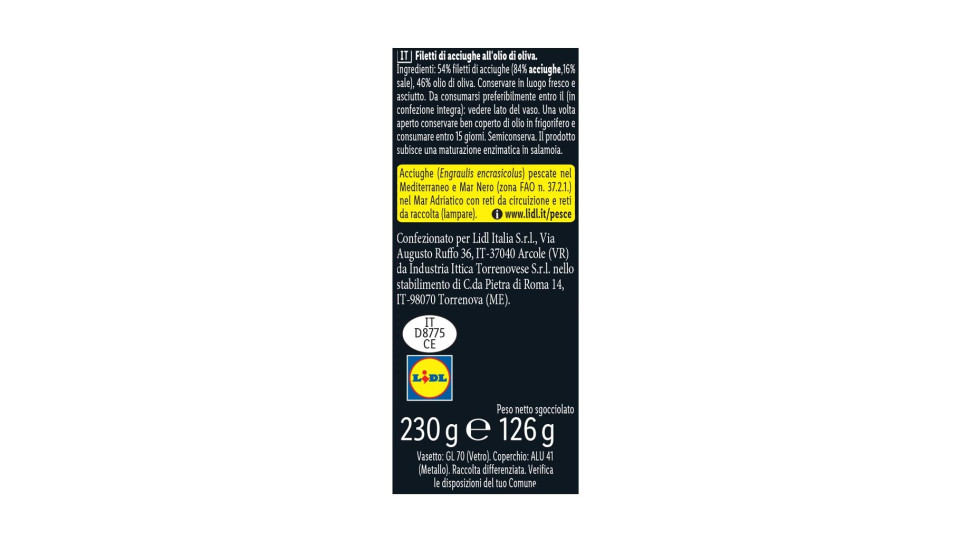 Filetti di Acciughe all'Olio di Oliva