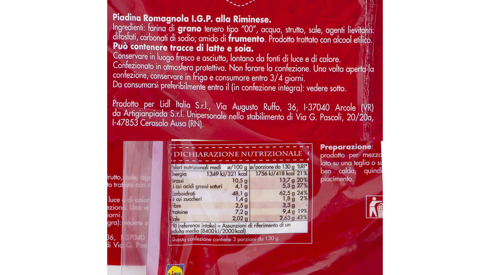 Piadina Romagnola Igp alla Riminese