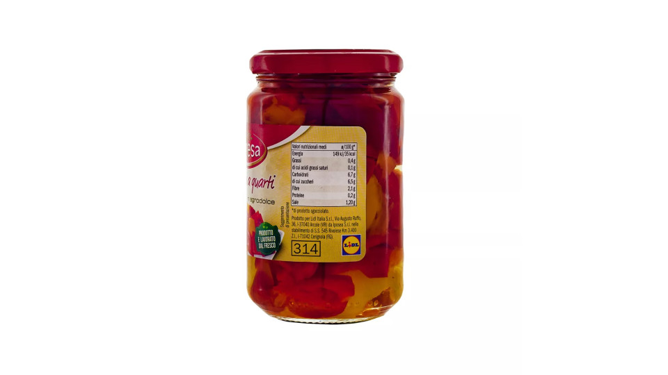 Peperoni a Quarti Rossi e Gialli in Agrodolce