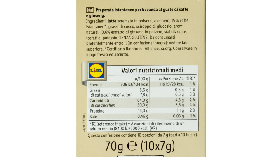 Preparato per Bevanda al Gusto di Caffè e Ginseng