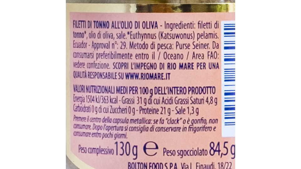 Rio mare Tonno all'Olio di Oliva 4 x 80 g