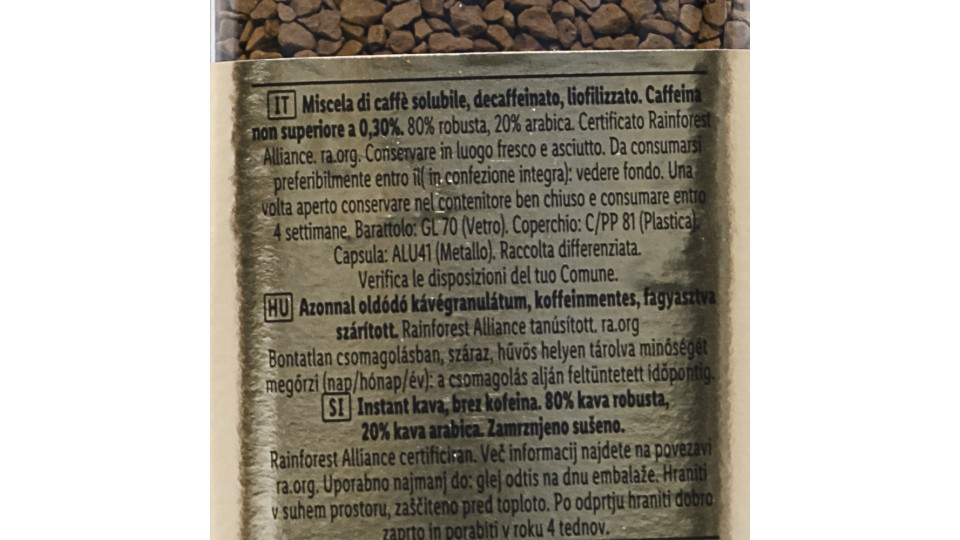 Caffè Solubile Decaffeinato Certificato Utz