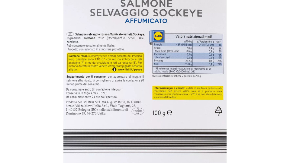 Salmone Selvaggio Sockeye Affumicato