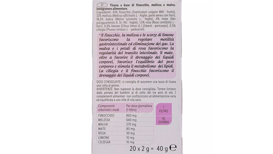Tisana Snellente con Finocchio Melissa e Malva