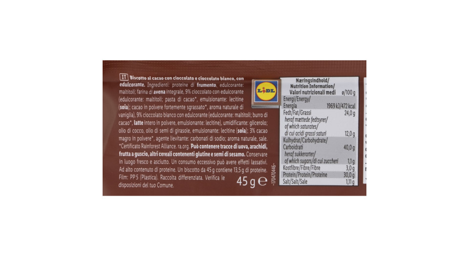 Biscotto Proteico al Cacao e Cioccolato