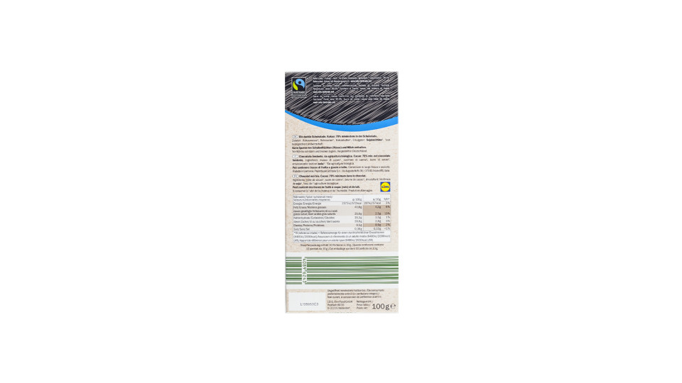 Cioccolato Fondente Bio Min 70% Cacao