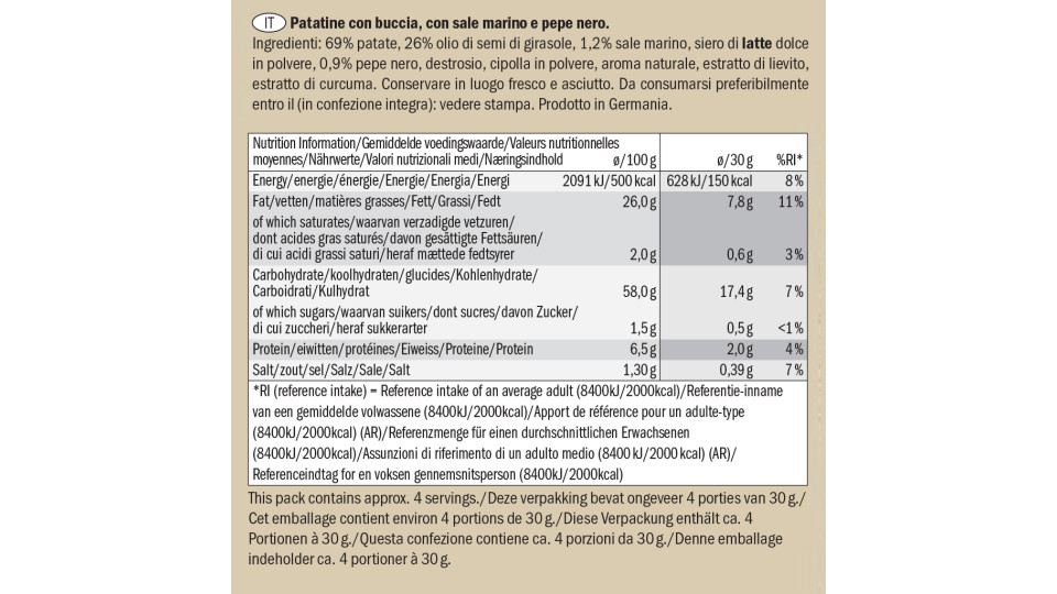 Patatine con Buccia con Sale Marino e Pepe Nero