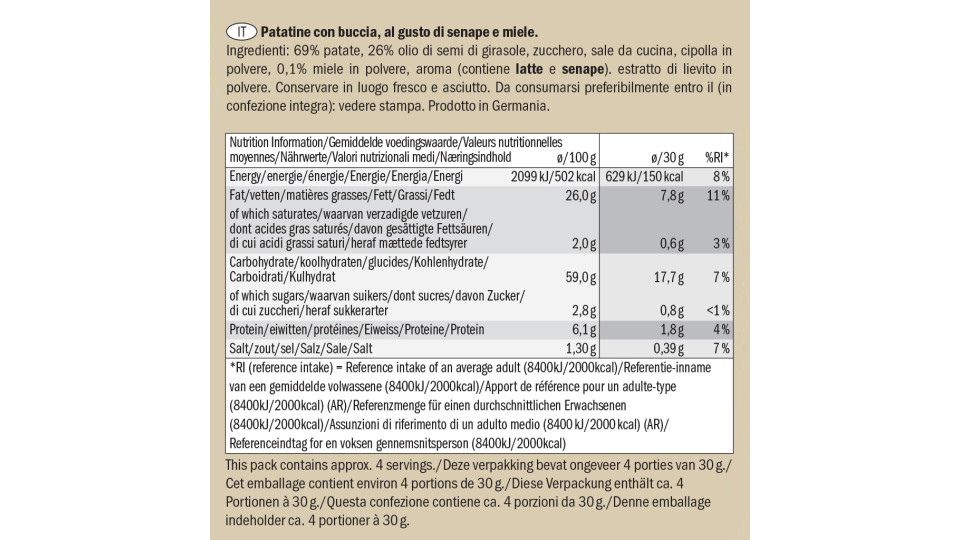 Patatine con Buccia al Gusto di Senape e Miele
