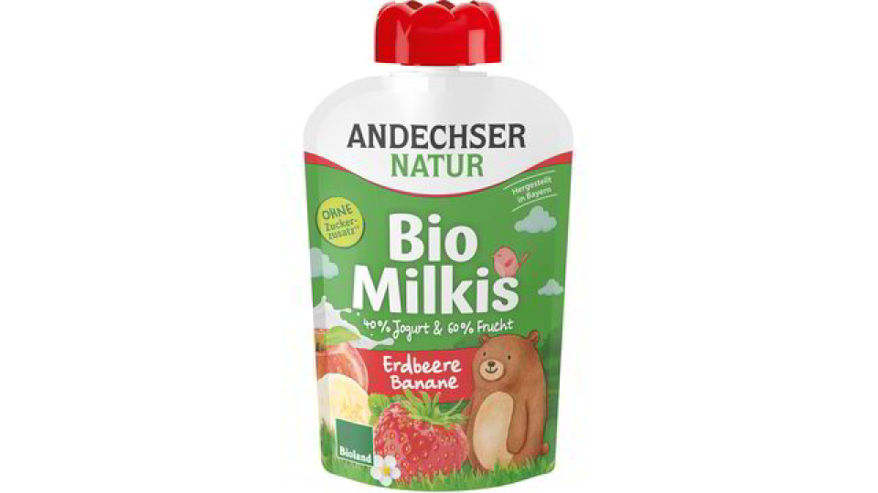 Pouches yogurt alla frutta fragola e banana milkis