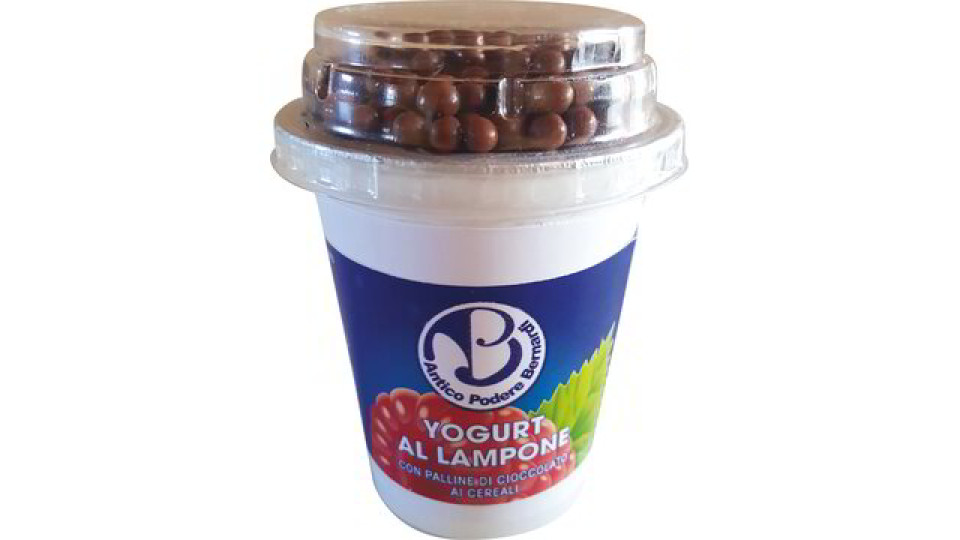 Yogurt al lampone con palline di cioccolato ai cereali