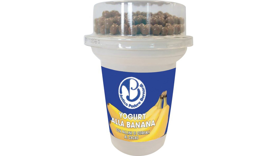 Yogurt alla banana con palline di cereali e cioccolato