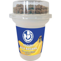 Yogurt alla banana con palline di cereali e cioccolato
