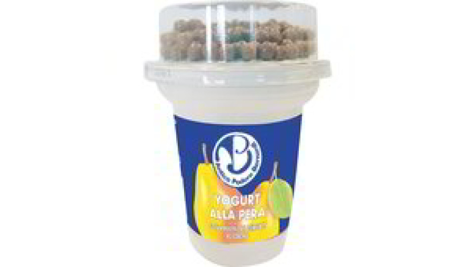 Yogurt alla pera con palline di cereali e cioccolato