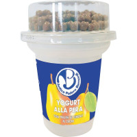 Yogurt alla pera con palline di cereali e cioccolato